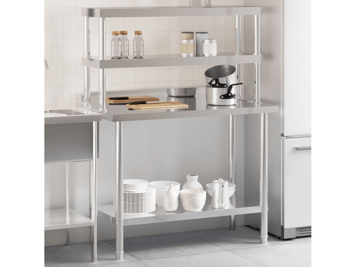 Vidaxl Mesa Trabalho Cozinha C/ Prateleira 110x55x150cm Aço Inoxidável
