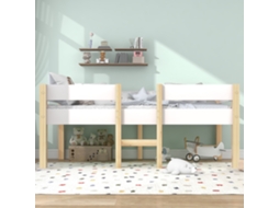 Berço Infantil Com Proteção Contra Quedas, Pinho Maciço 90x200 Cm, Branco E Carvalho.