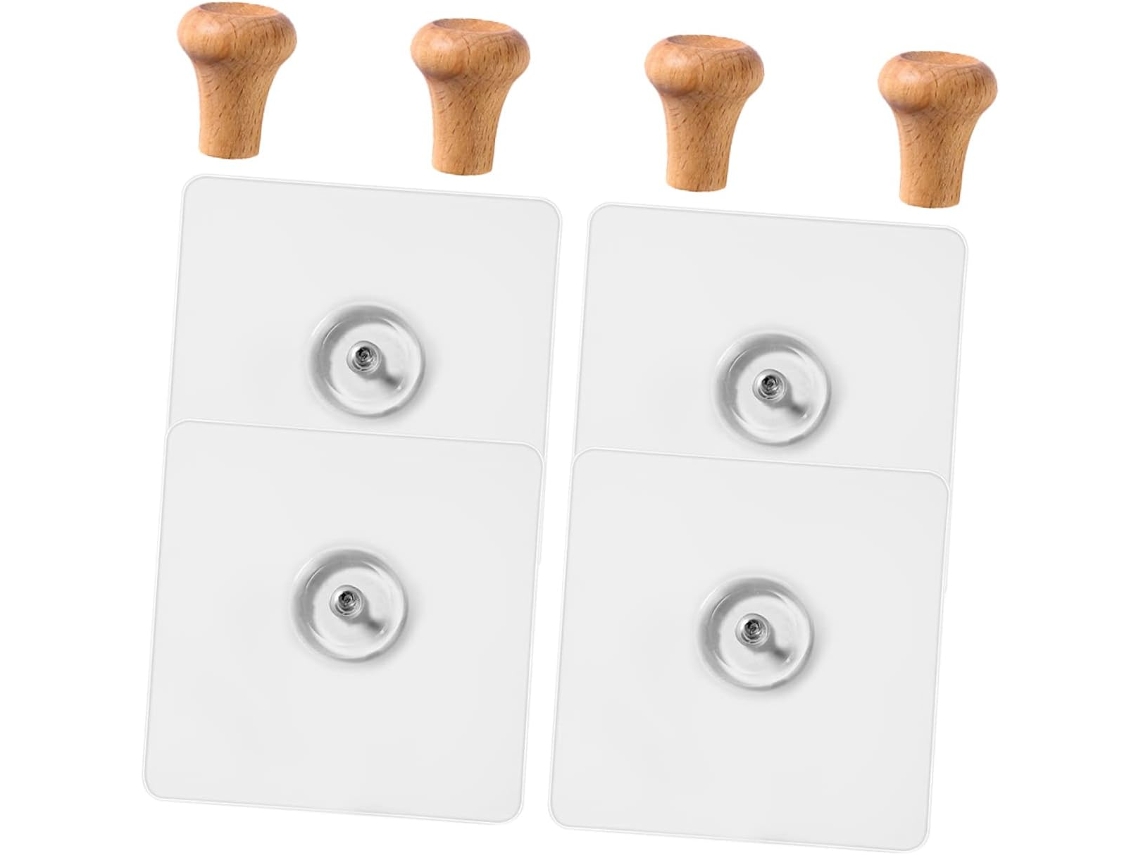 Conjunto De 4 Ganchos Adesivos De Madeira, Parede, Quarto