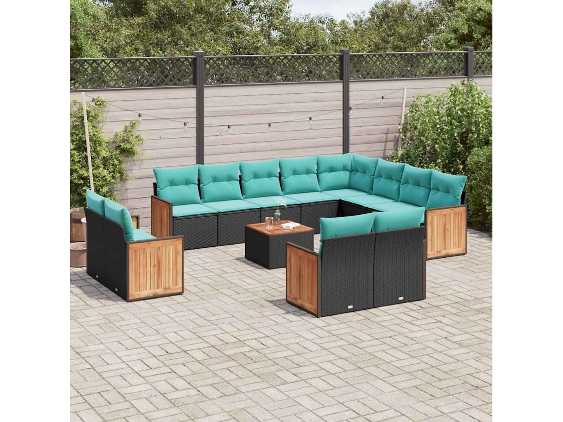 Vidaxl Conjunto De Sofá De Jardim Com 13 Peças E Almofadas Em Rattan Sintético Preto