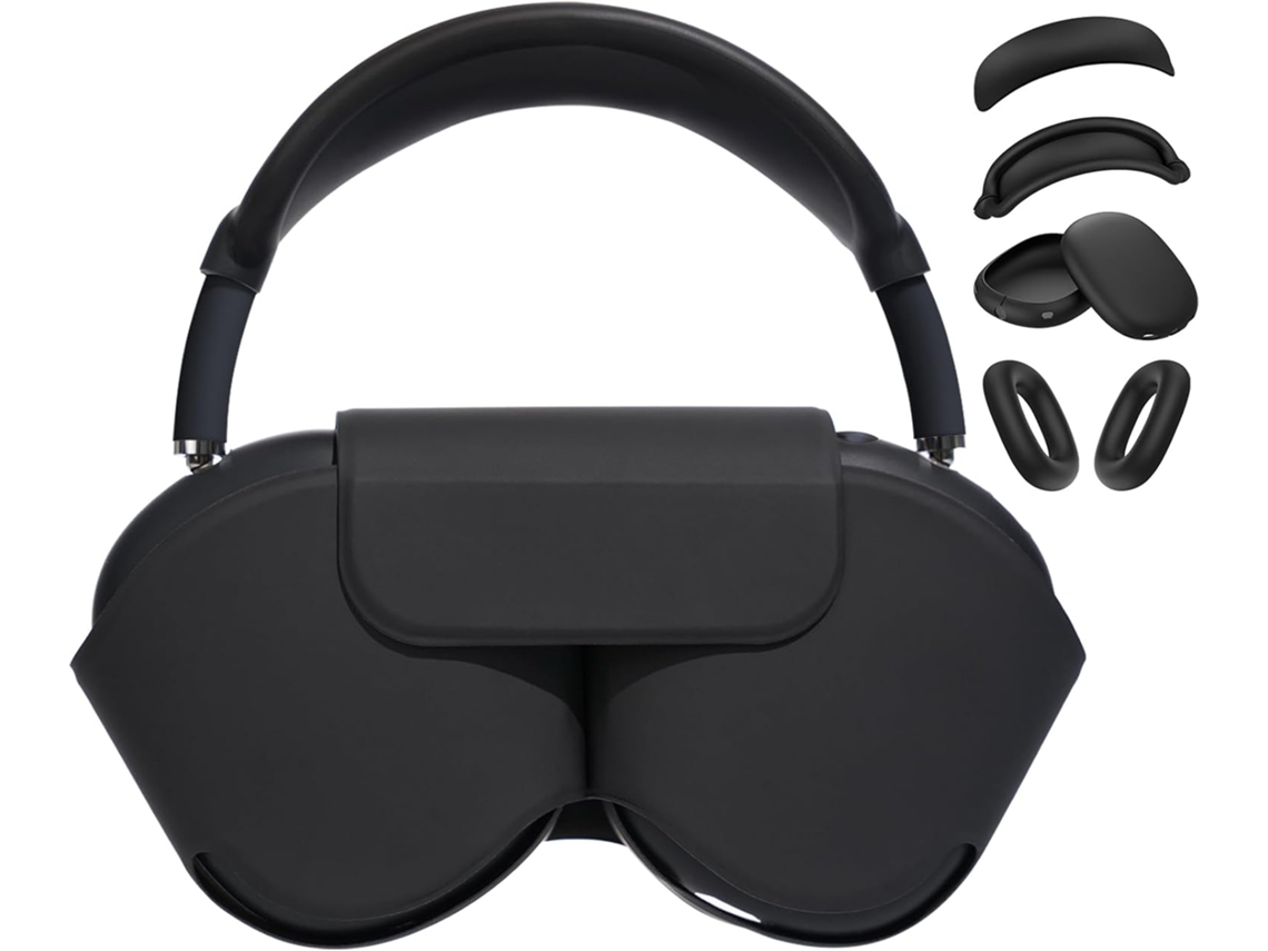 Capa de Silicone 4 em 1 para Airpods Max, com Bolsa de Armazenamento, Material de Couro Maciopretoczhhmart