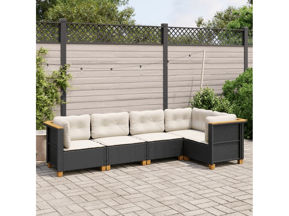 Vidaxl 5 Pcs Conjunto Sofás De Jardim Com Almofadões Vime Pe Preto