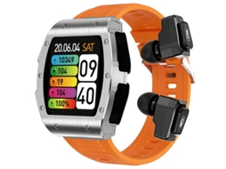 Relógio inteligente Bestvite 2 em 1 TWS com chamadas Bluetooth, monitoramento de oxigênio no sangue, saúde, modos multiesportivos, laranja