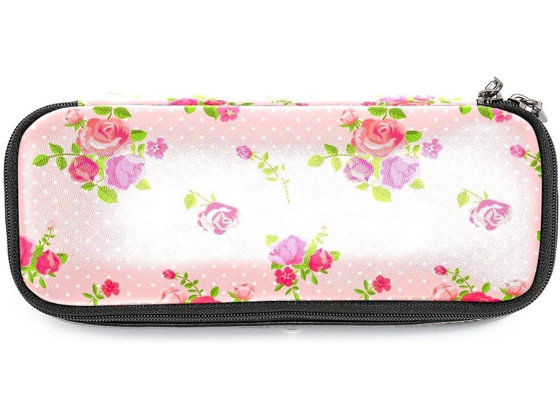 Estojo Grande Com Design Retrô De Rosas E Flores, Organizador De Maquiagem, Ideal Escola, Escritório, Adultos