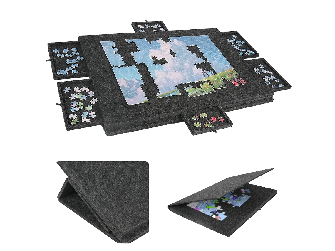 Tabuleiro De Quebra-cabeça, Design Portátil, Gavetas De Classificação, Cinza Escuro