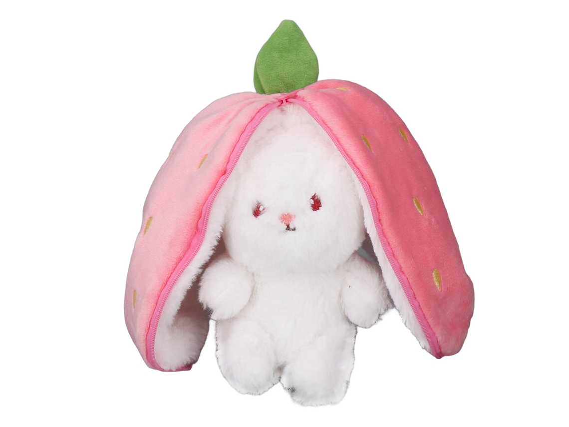 Walshlxq muñeco de Peluche Conejo Reversible, Almofada de Brinquedo, Animal Carinhoso, Decoração para Casa, Morango, 25cm