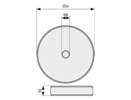 Disco aluminio para pegar cristal m8 ø discos ø44