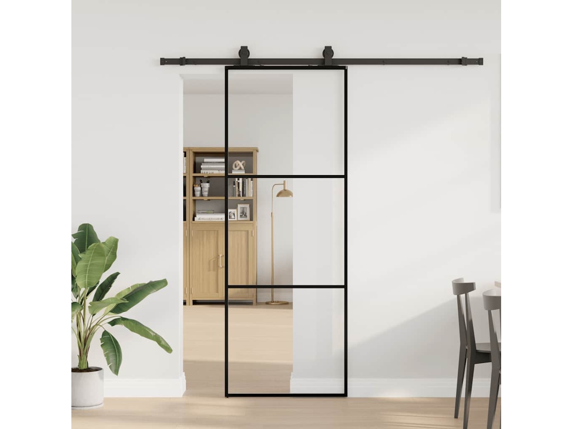 Vidaxl Porta Deslizante C/ Conj. Ferragens 76x205cm Vidro Esg Preto