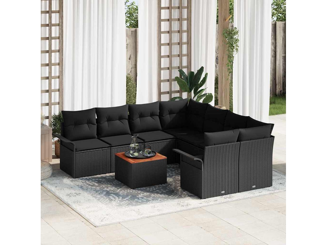 Vidaxl Conjunto De Sofá De Jardim 9 Unid. Preto Vime Pe