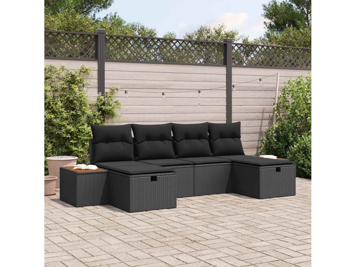 Vidaxl Conjunto De Sofá De Jardim 6 Unid. Preto Vime Pe