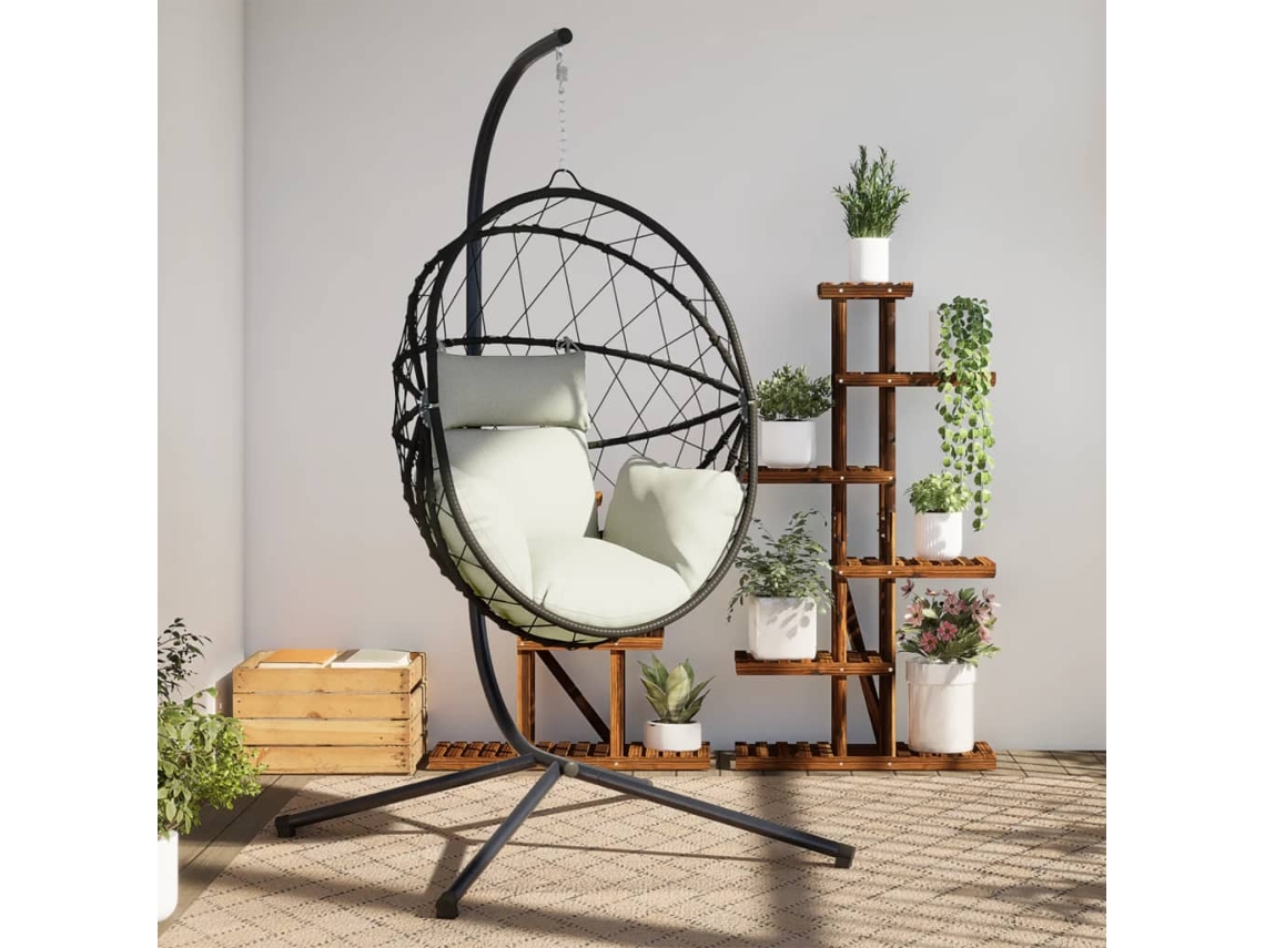 Vidaxl Cadeira Em Forma De Ovo Suspensa Com Suporte Vime/aço Bege