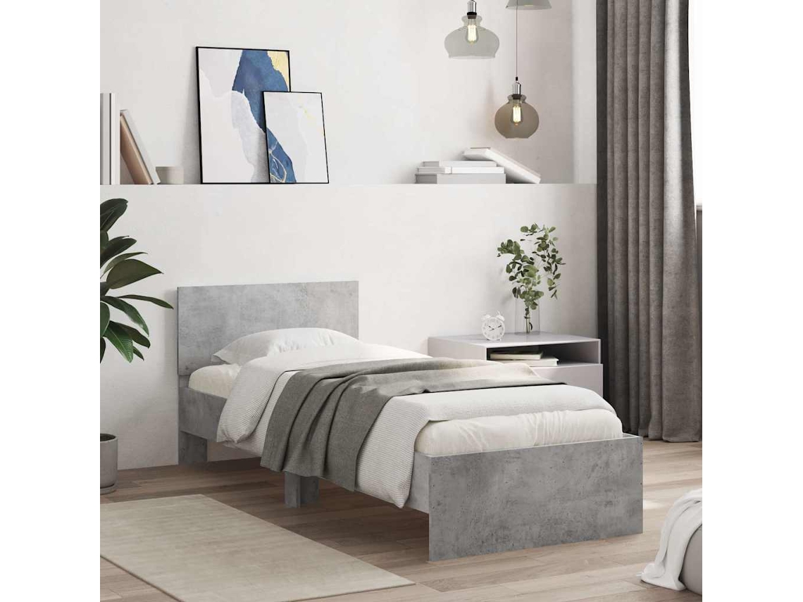 Vidaxl Estrutura De Cama C/ Cabeceira Derivados Madeira Cinza-cimento