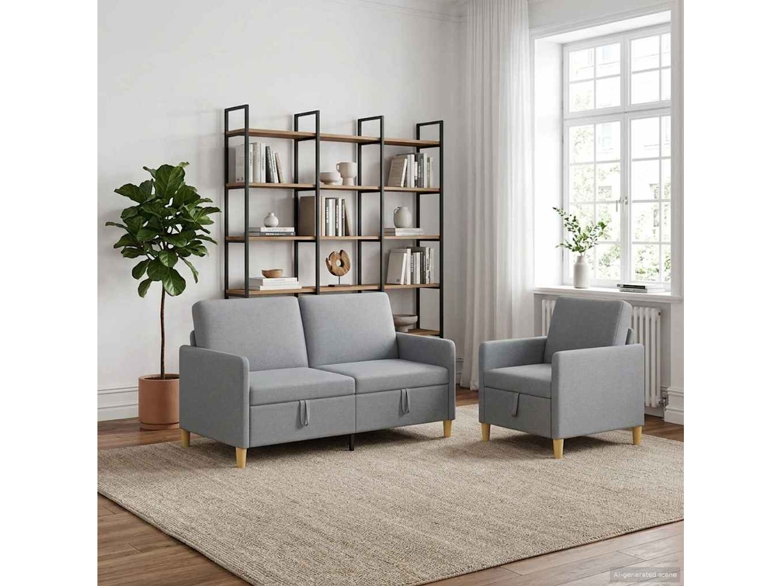 Vidaxl Conjunto De Sofá Com Armazenamento 2 Pcs Cinzento-claro