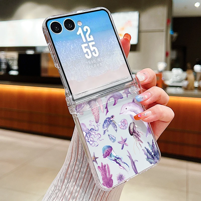 Capa Transparente Para Samsung Galaxy Z Flip3 5g Com Estampa De Conchas, Feita De Material Rígido E Resistente A Impactos.