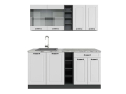 Cozinha R-Line, 160 cm, Mármore PT, Cottage branco/antracite, Vicco