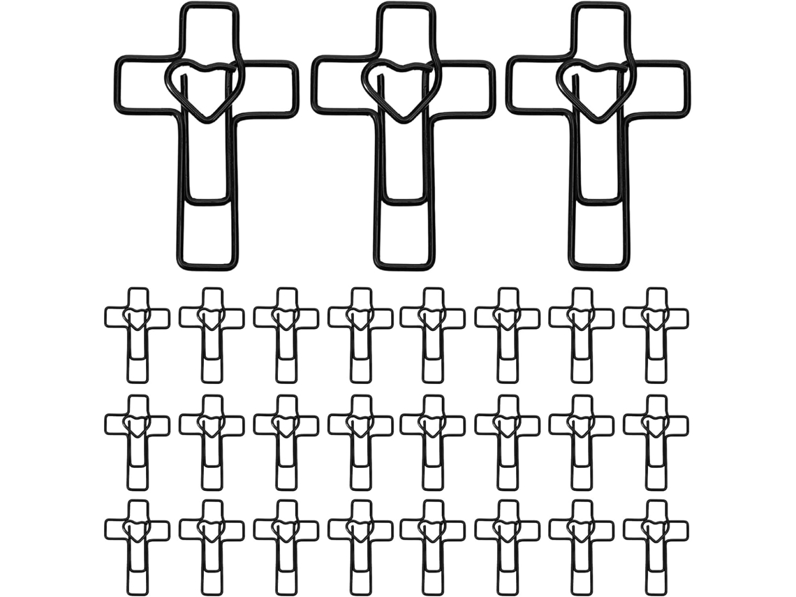 Clips de papel Doitool em metal branco, nos formatos coração e cruz, pacote com 100 unidades, para organizar documentos que não sejam de mesa.
