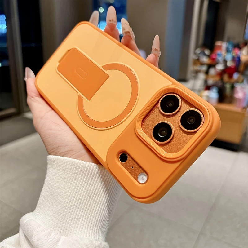 Capa Para Celular (iphone 16 Laranja) Com Suporte Magnético Invisível, Compatível Com Carregamento Sem Fio Magsafe.