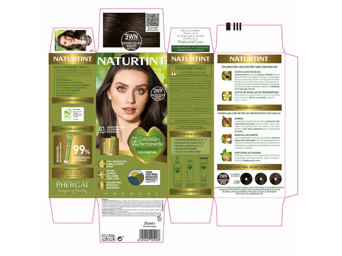 Coloração Sem Amônia Naturtint #3wn - Castanho Escuro Radiante Natural 170 Ml