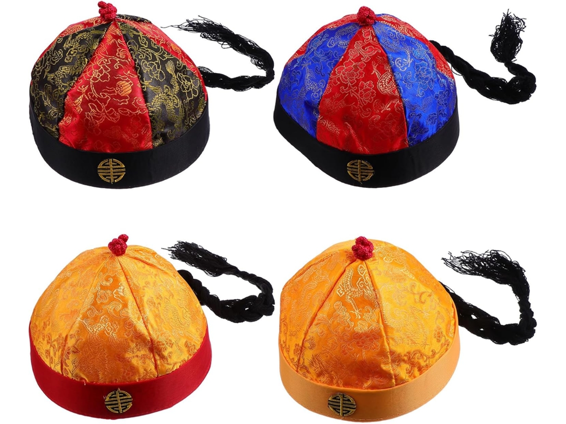 Conjunto De 4 Chapéus Antigos Em Estilo Chinês Com Tranças, Tamanho N9 Adulto Grande (circunferência).