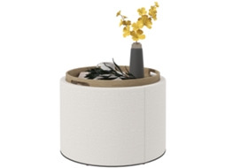 Banco Almofadado de Linho com Compartimento Secreto, tampa Reversível, 56cmx56cmx42cm, creme+natural BTFORUS