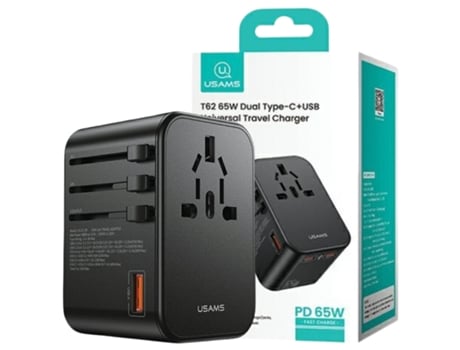 Adaptador Usams 1xusb 2xusb-c Carregador De Energia Para Celulares 65w Universal