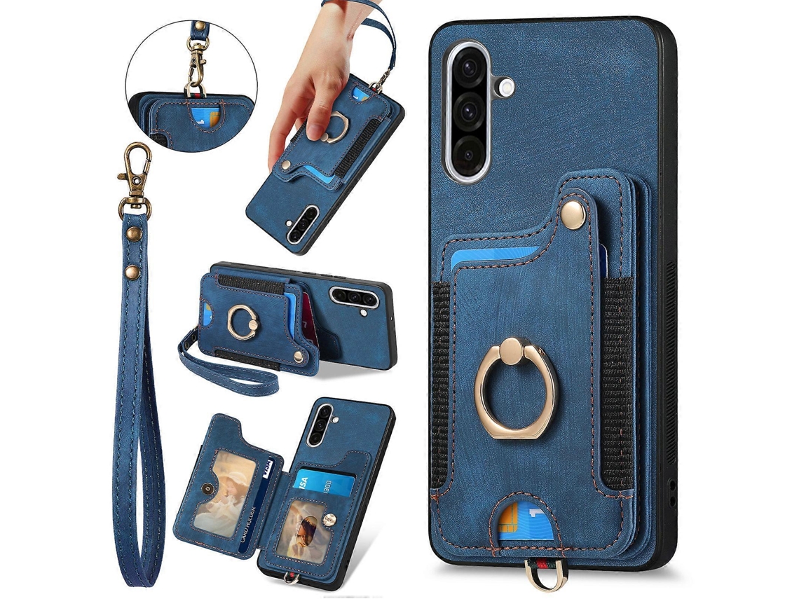 Capa Traseira De Couro Com Compartimentos Para Cartões E Suporte Azul Para Xiaomi Poco X7 Pro 5g