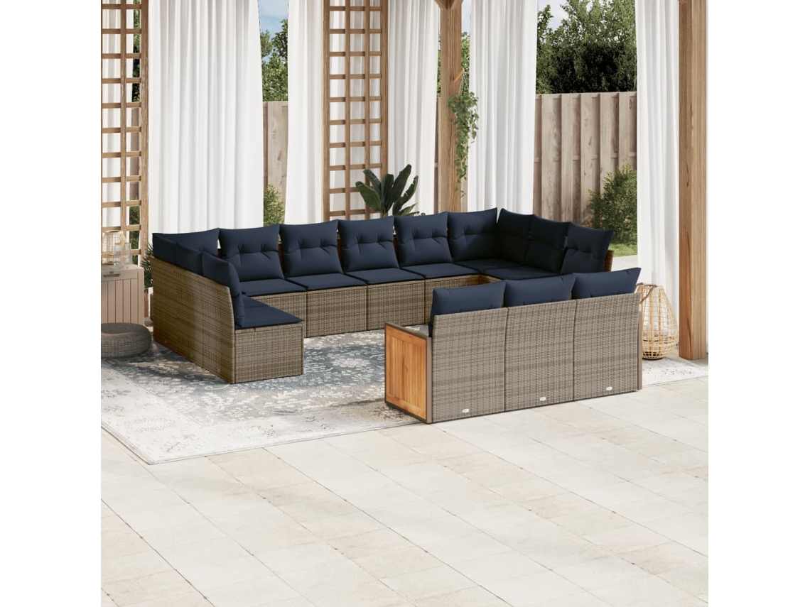 Vidaxl Conjunto De Sofá De Jardim Com 13 Peças E Almofadas Em Rattan Sintético Cinza