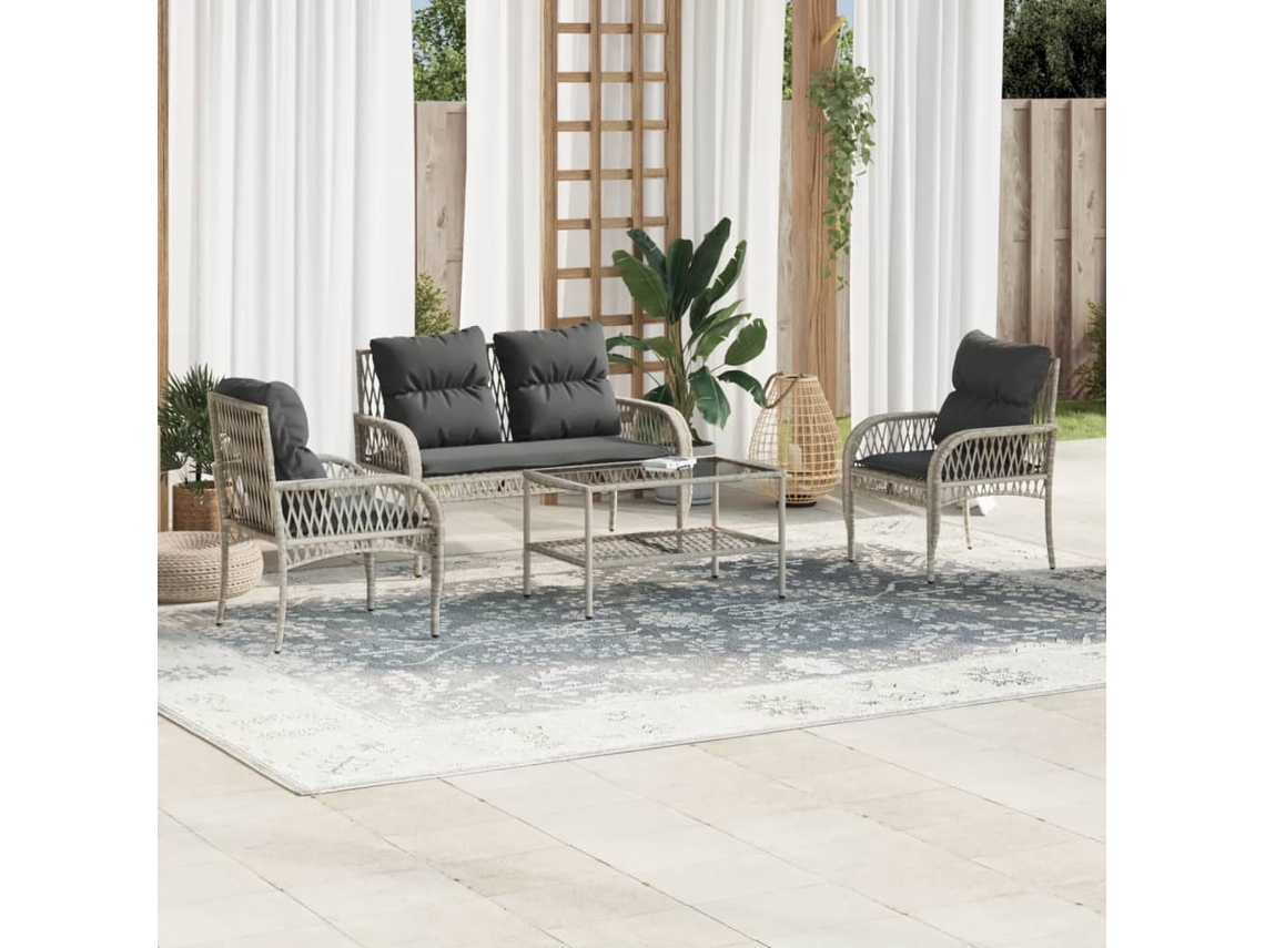 Pcs Conj. Sofás Jardim C/ Almofadões Vime Pe Cinzento Claro Dkd Home Decor