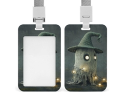 Porta Crachá Chapéu Fantasma Verde, Protetor De Crachá, Capa Vertical Cordão, Estojo De Plástica Impermeável, Porta