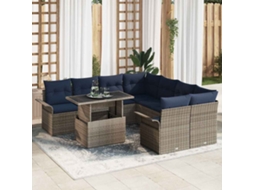 Vidaxl Conjunto De Sofá De Jardim Com Almofada 9 Pcs Cinzeto