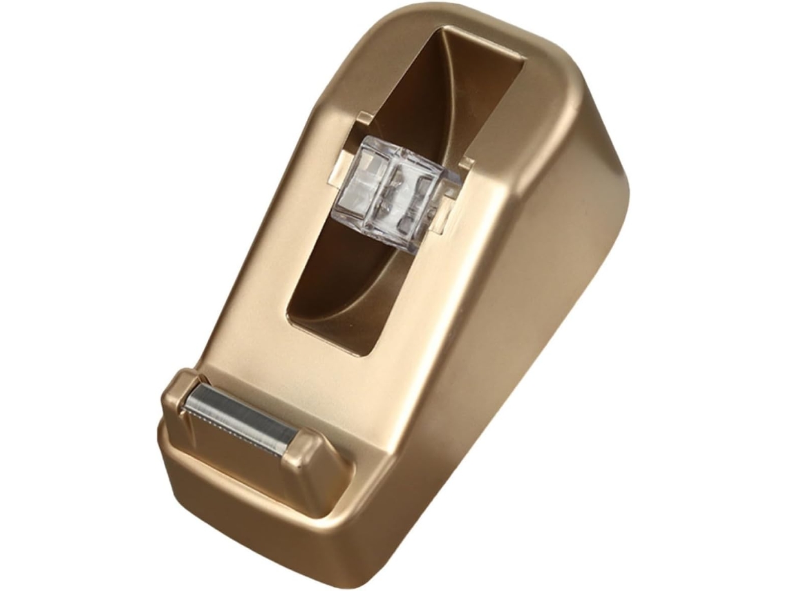 Dispensador genérico de fita adesiva dourada reutilizável, cortador sem rebarbas e suave, ideal para atividades.