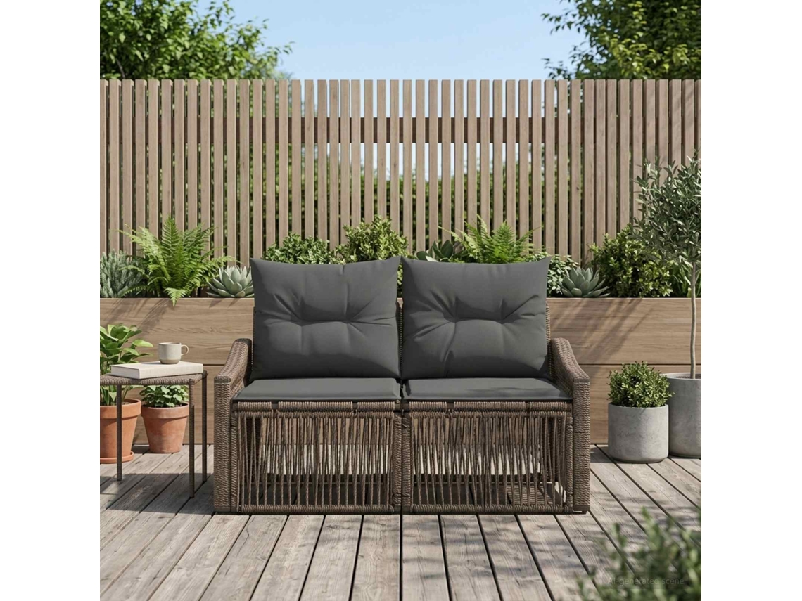Vidaxl Sofá De Jardim 2-número De Lugares Cinzento Vime Pe