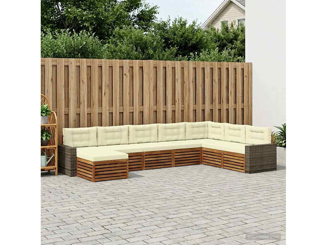 Vidaxl Conjunto De Sofás Para Exterior 8 Pcs Natural E Creme