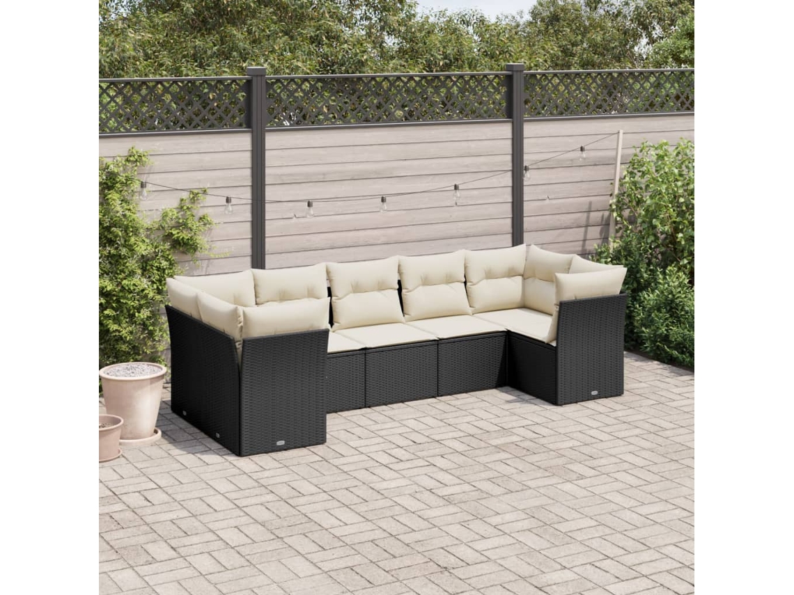 Vidaxl 7 Pcs Conjunto De Sofás P/ Jardim C/ Almofadões Vime Pe Preto