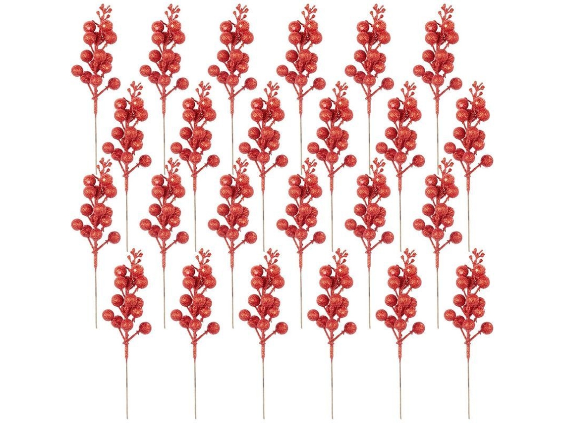 24 ramos de frutas de glitter 20cm para decoração de Natal arranjos e enfeites festivos S/MARCA