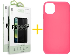 Kit Capa + Película 2X Anti-Spy iPhone 11 Accetel Silicone Rosa