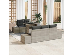 Vidaxl Conjunto De Sofás Com Almofada 6 Pcs Cinzento-claro Vime Pe