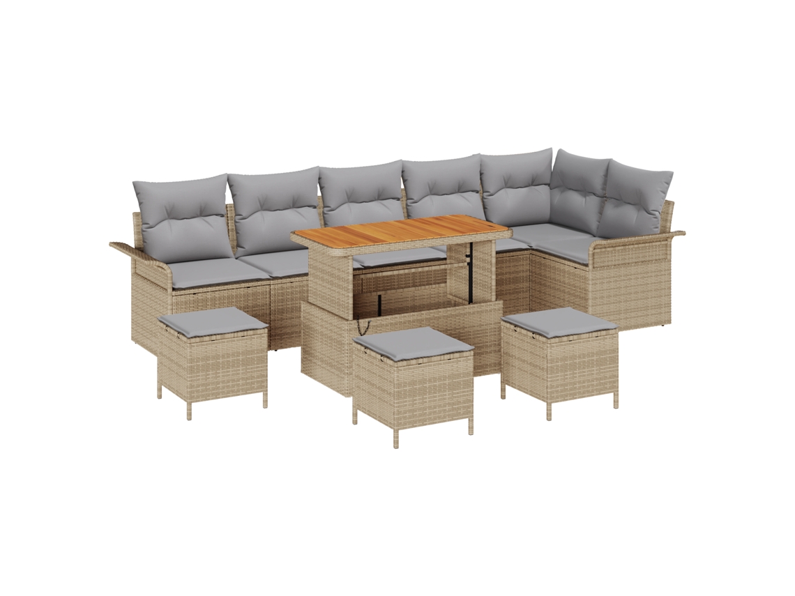 Conjunto 10 Conjunto De Sofá De Jardim Vidaxl Bege Vime Pe (297,5 X 132,5 X 85 Cm)