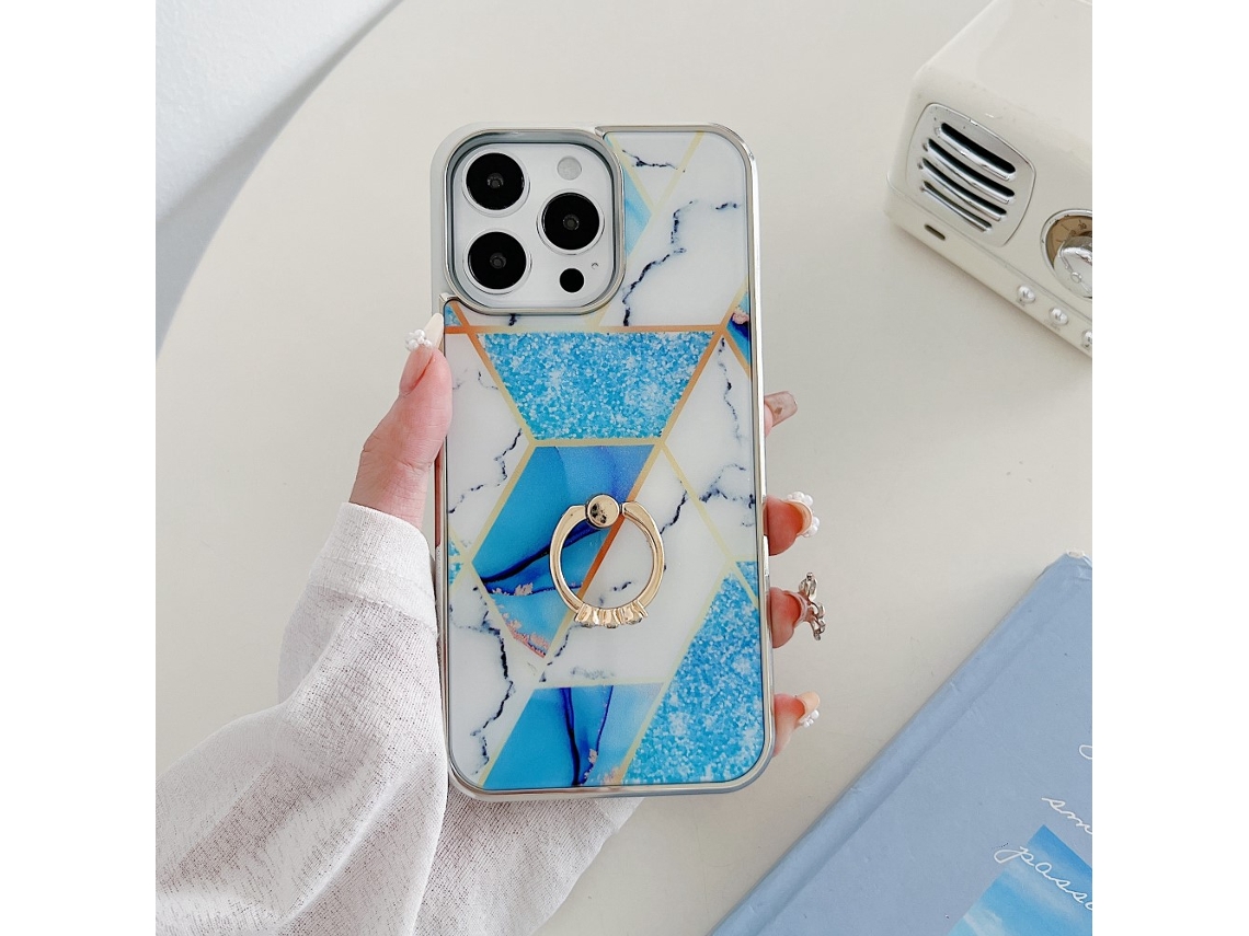 Suporte Casa Galvanizado Para Iphone 15 Pro Max Pele Sintética Azul