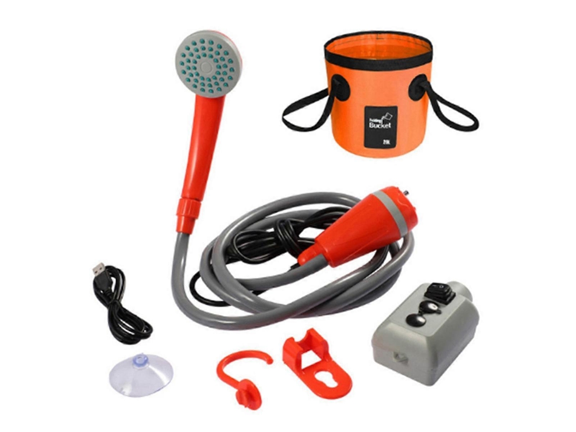 Chuveiro Portátil Para Acampamento, Chuveiro Externo, Bomba, Chuveiro Recarregável, Equipamento Para Acampamento Ao Ar Livre, Laranja E Cinza PENGDSJE