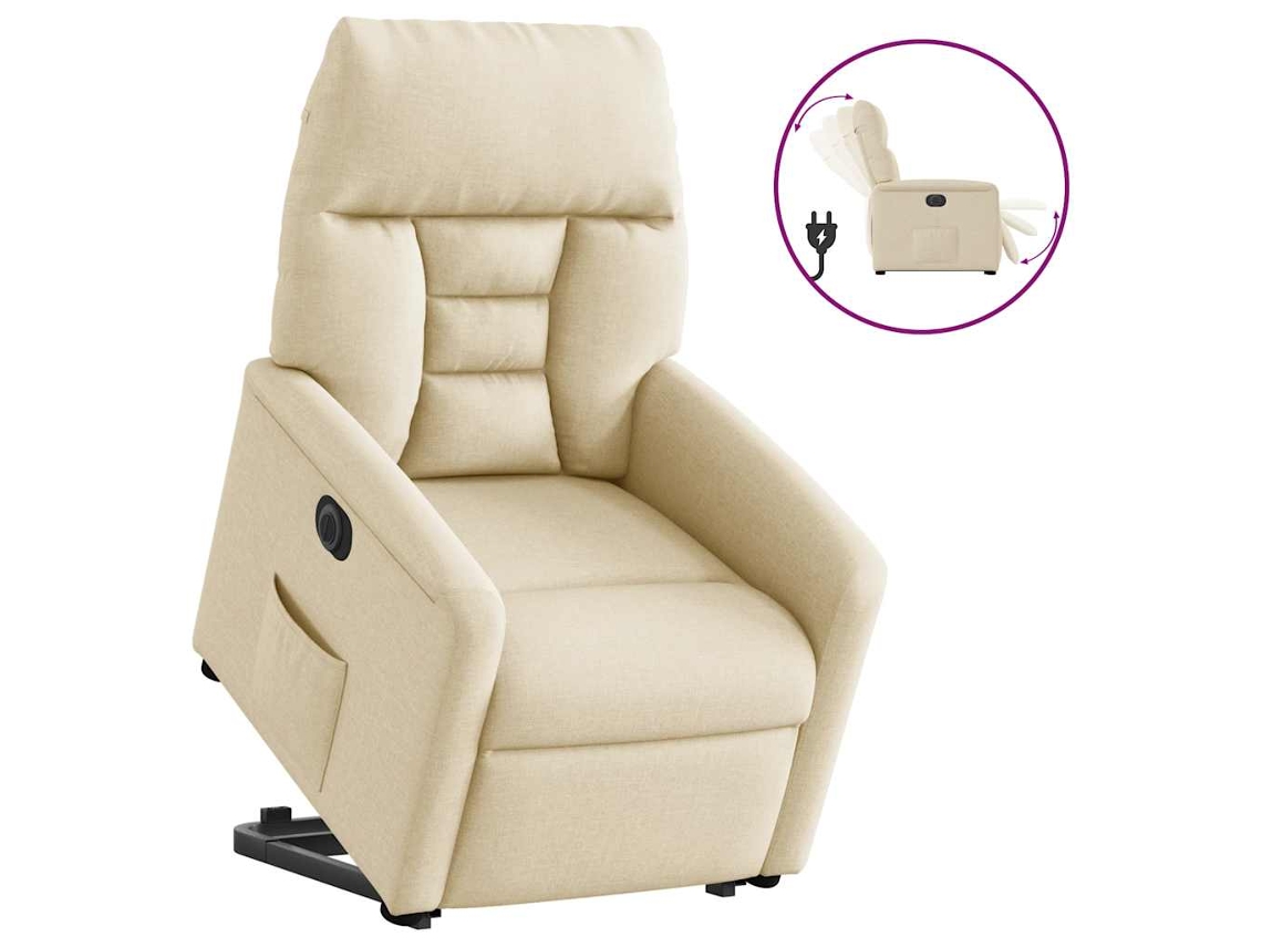 Vidaxl Poltrona Reclinável Elevatória Elétrica Tecido Cor Creme