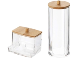 Conjunto De 2 Peças Para Armazenamento De Maquiagem Porta Algodão Em Acrílico Com Tampa De Bambu E Recipiente Transparente Para Cotonetes. Aquaforge