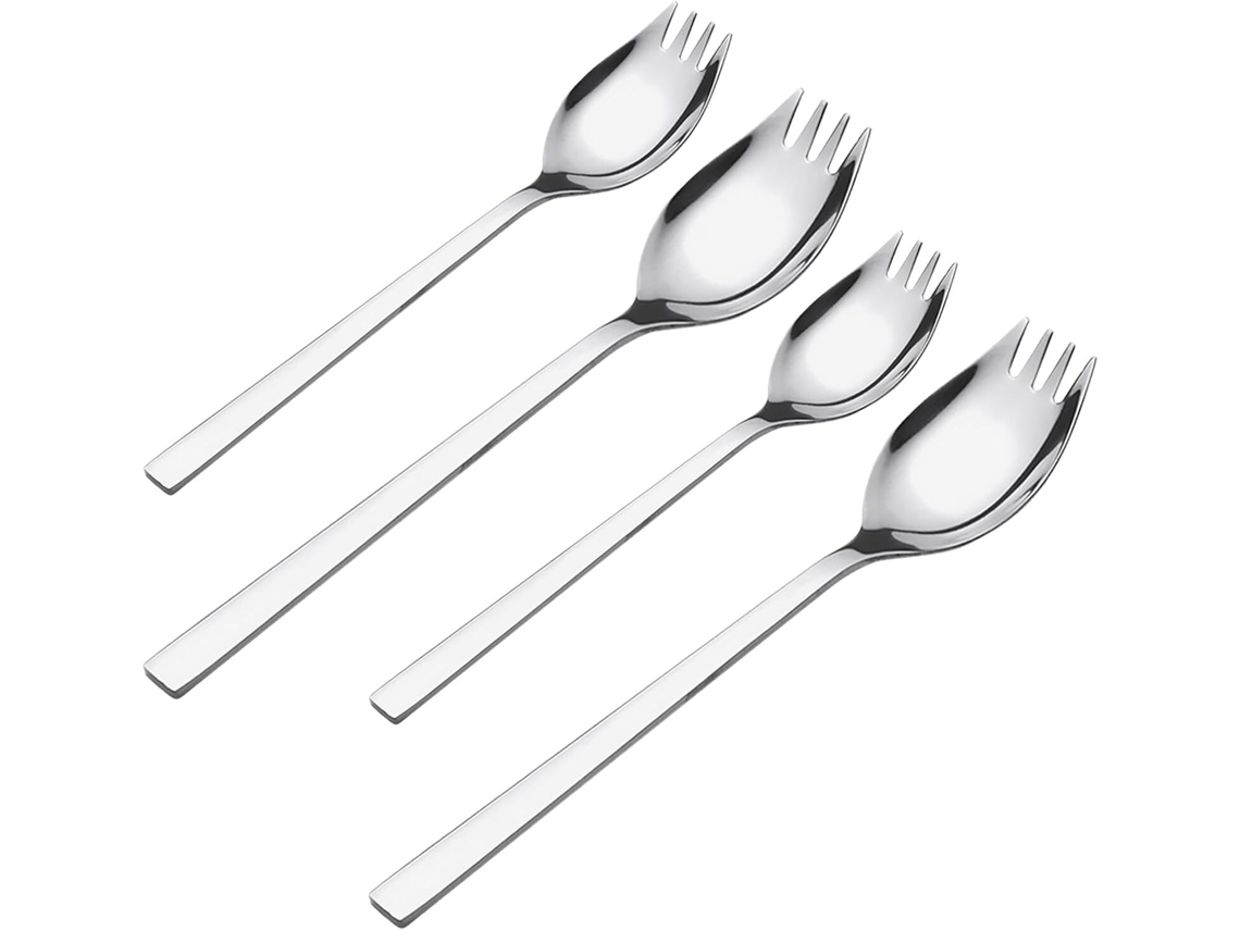 Conjunto De 4 Garfos Para Salada Em Aço Inoxidável Com Cabos Longos, Reutilizáveis E Duráveis