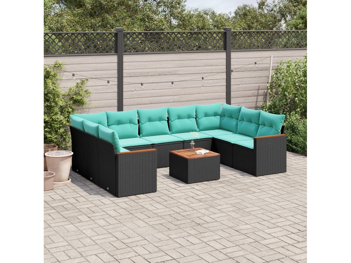 Vidaxl Conjunto De Sofá De Jardim Com 10 Peças E Almofadas Em Rattan Sintético Preto
