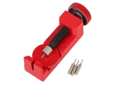 Kit de reparo vermelho com ferramenta para ajuste de pulseira de relógio e remoção de pinos.