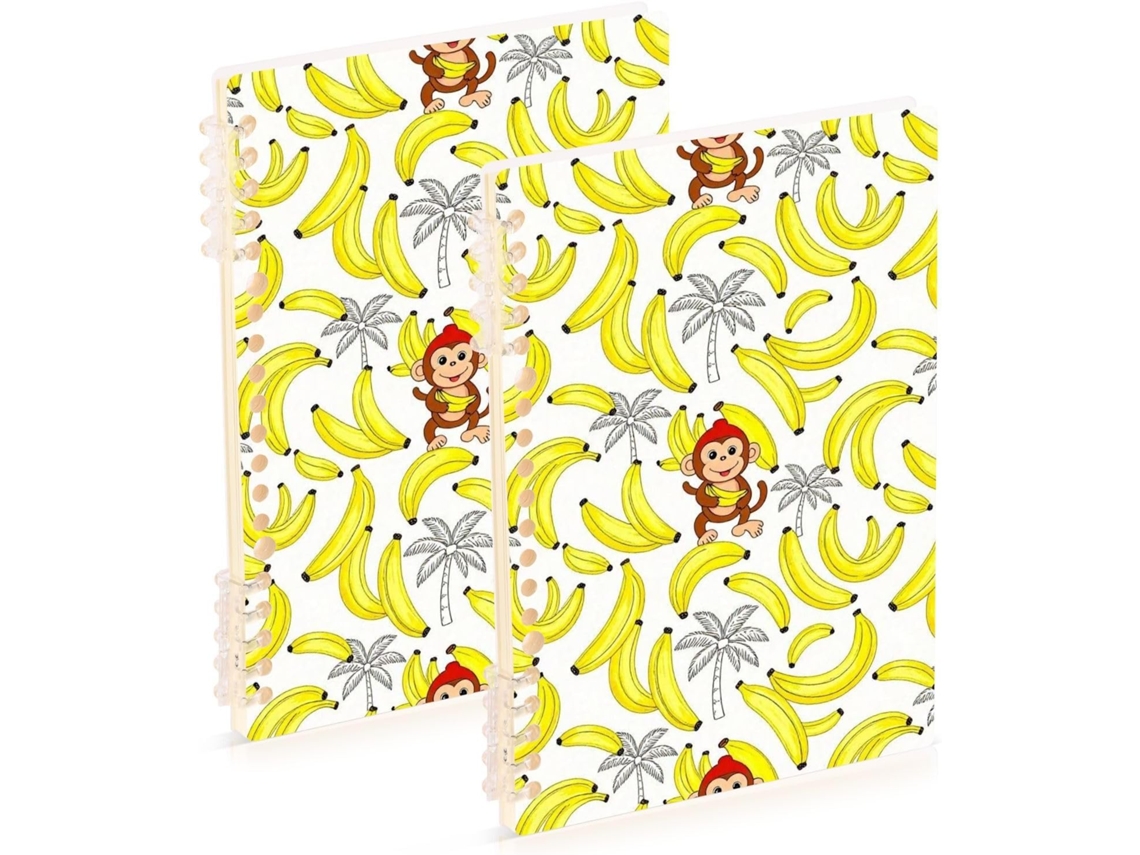 Conjunto de 2 Cadernos Pautados A5 Estampa Macaco e Palmeira Resistentes Amplos 60 Folhas P (21,1 X 14,5 Cm)