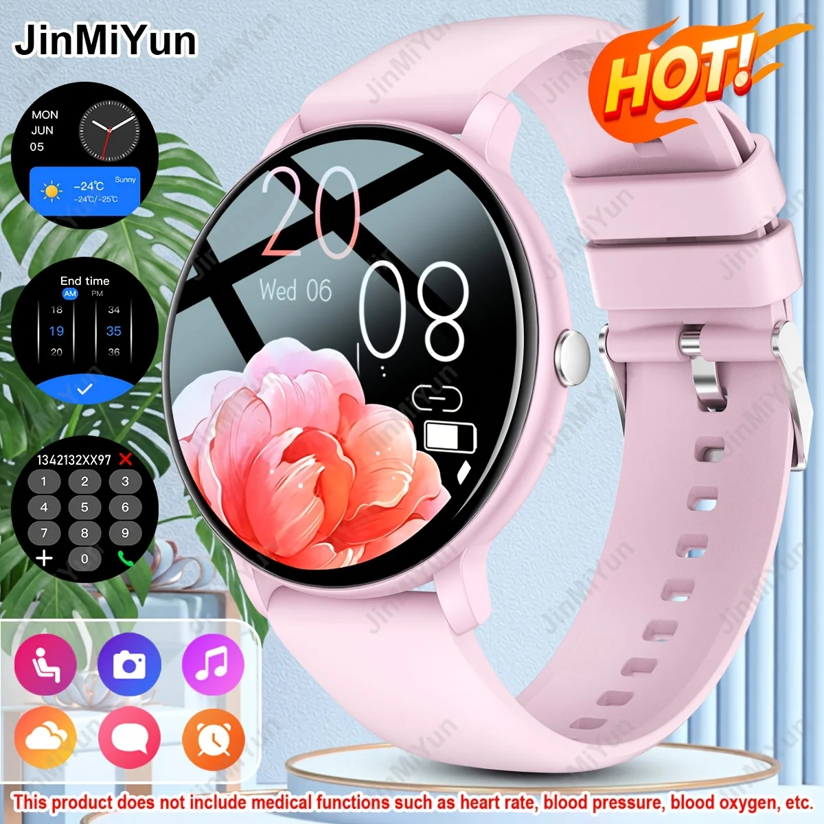 (rosa) Smartwatch Unissex Com Tela Sensível Ao Toque De 1,5 Polegadas.
