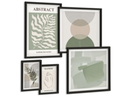 Composição De Quadros Na Parede Padrões Abstratos Em Branco E Marrom Moldura Preta Quadros Para O Escritório Espelharte (conjunto De 5 Imagens)