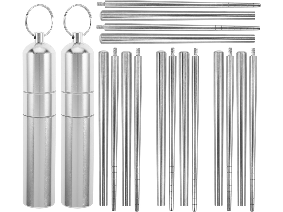 De 2 Pares De Pauzinhos Dobráveis Em Aço Inoxidável Com Estojo Metálico Compacto. Utensílios Gokoco