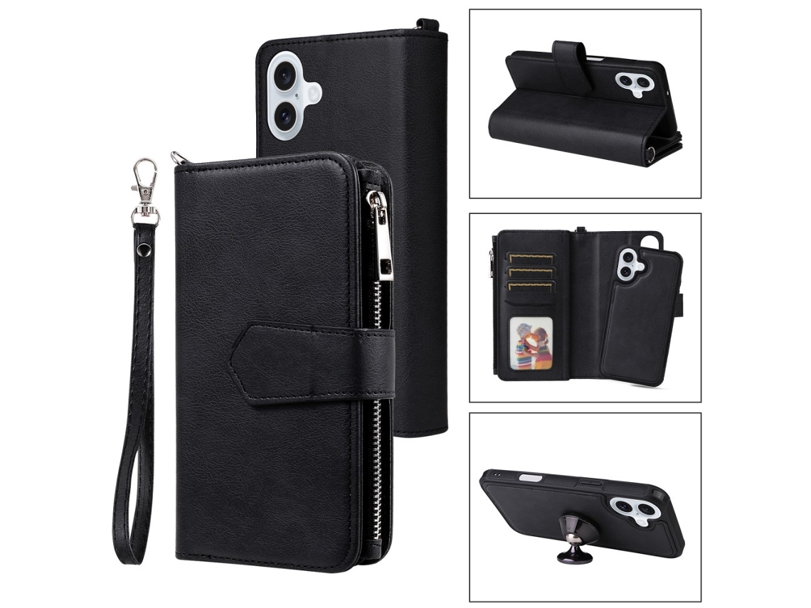 Capa Em Couro Pu Para Iphone 16 Plus Cor Preto